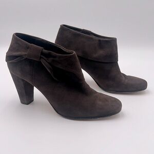 Kate Spade Brown Suede Bow Ankle Booties Heels Slip-On Block Heel Women’s Size 8
